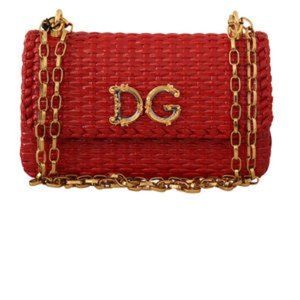 DOLCE & GABBANA Red Fiber Wicker DG Logo Shoulder Sling Women Borse Bag